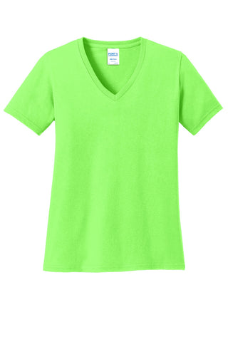 Port & Company Ladies Core Cotton V-Neck Tee (Neon Green)