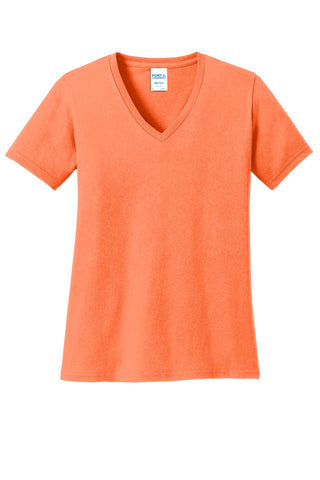 Port & Company Ladies Core Cotton V-Neck Tee (Neon Orange)