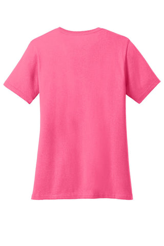 Port & Company Ladies Core Cotton V-Neck Tee (Neon Pink)