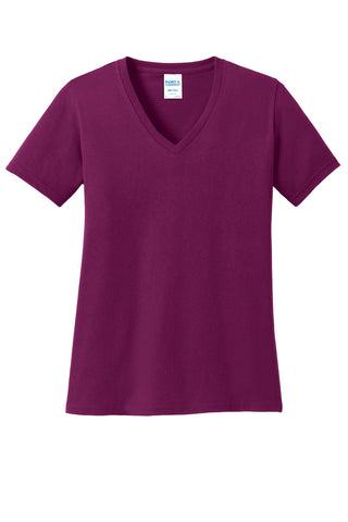 Port & Company Ladies Core Cotton V-Neck Tee (Raspberry)