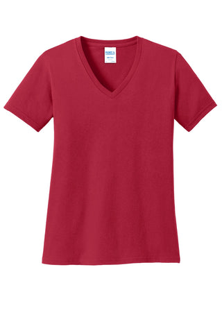 Port & Company Ladies Core Cotton V-Neck Tee (Red)