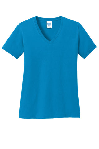 Port & Company Ladies Core Cotton V-Neck Tee (Sapphire)