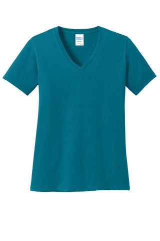 Port & Company Ladies Core Cotton V-Neck Tee (Teal)