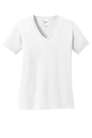 Port & Company Ladies Core Cotton V-Neck Tee (White)