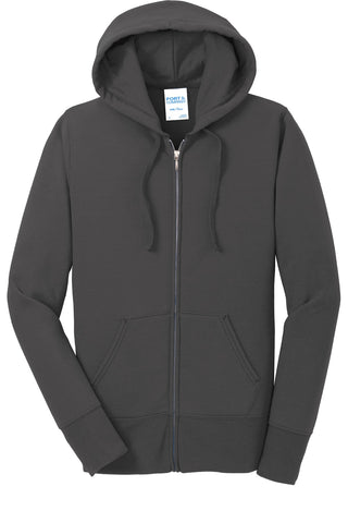 Port & Company Ladies Core Fleece Full-Zip Hooded Sweatshirt (Charcoal)