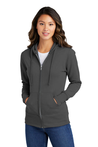 Port & Company Ladies Core Fleece Full-Zip Hooded Sweatshirt (Charcoal)