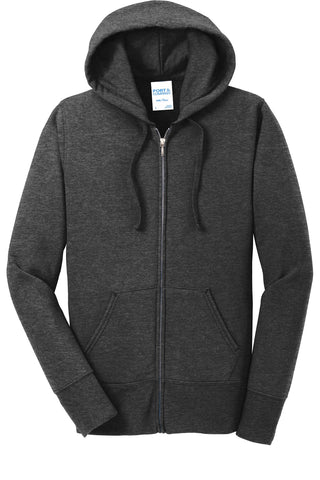 Port & Company Ladies Core Fleece Full-Zip Hooded Sweatshirt (Dark Heather Grey)