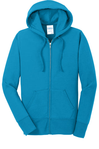 Port & Company Ladies Core Fleece Full-Zip Hooded Sweatshirt (Neon Blue)