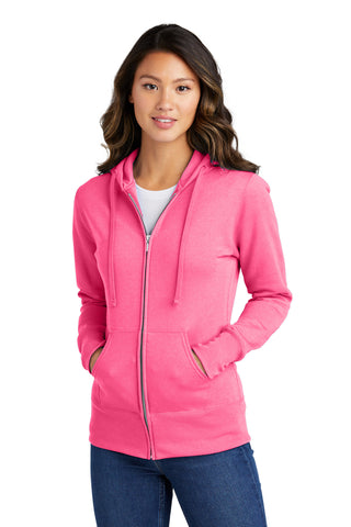 Port & Company Ladies Core Fleece Full-Zip Hooded Sweatshirt (Neon Pink)