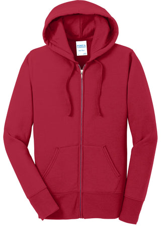 Port & Company Ladies Core Fleece Full-Zip Hooded Sweatshirt (Red)