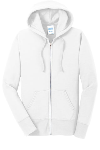 Port & Company Ladies Core Fleece Full-Zip Hooded Sweatshirt (White)