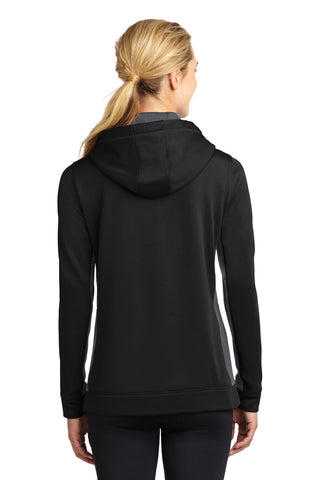 Sport-Tek Ladies Sport-Wick Fleece Colorblock Hooded Pullover (Black/ Dark Smoke Grey)