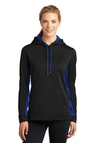 Sport-Tek Ladies Sport-Wick Fleece Colorblock Hooded Pullover (Black/ True Royal)
