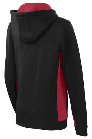 Sport-Tek Ladies Sport-Wick Fleece Colorblock Hooded Pullover (Black/ Deep Red)