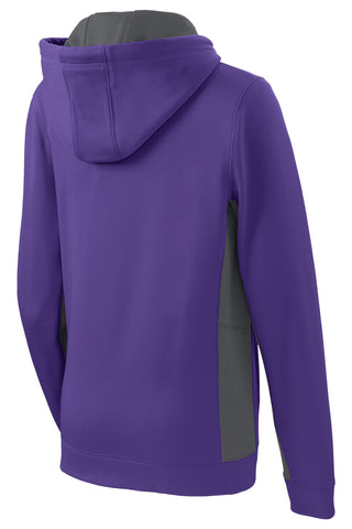 Sport-Tek Ladies Sport-Wick Fleece Colorblock Hooded Pullover (Purple/ Dark Smoke Grey)