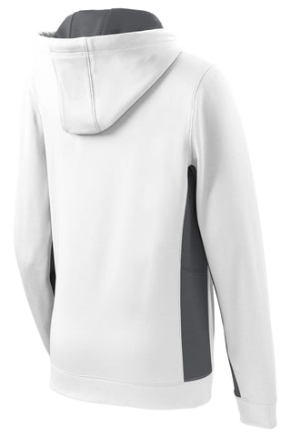 Sport-Tek Ladies Sport-Wick Fleece Colorblock Hooded Pullover (White/ Dark Smoke Grey)