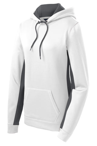 Sport-Tek Ladies Sport-Wick Fleece Colorblock Hooded Pullover (White/ Dark Smoke Grey)