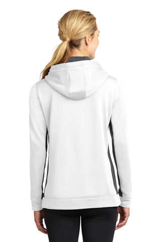 Sport-Tek Ladies Sport-Wick Fleece Colorblock Hooded Pullover (White/ Dark Smoke Grey)