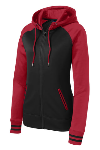 Sport-Tek Ladies Sport-Wick Varsity Fleece Full-Zip Hooded Jacket (Black/ Deep Red)