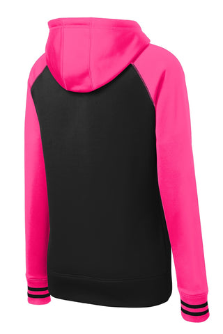 Sport-Tek Ladies Sport-Wick Varsity Fleece Full-Zip Hooded Jacket (Black/ Neon Pink)