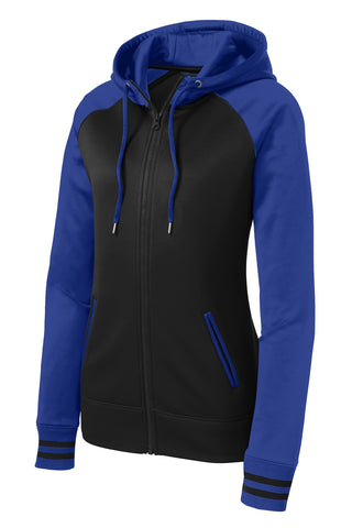 Sport-Tek Ladies Sport-Wick Varsity Fleece Full-Zip Hooded Jacket (Black/ True Royal)