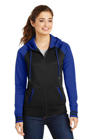 Sport-Tek Ladies Sport-Wick Varsity Fleece Full-Zip Hooded Jacket (Black/ True Royal)