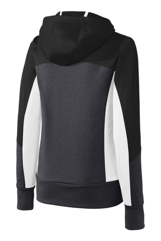 Sport-Tek Ladies Tech Fleece Colorblock Full-Zip Hooded Jacket (Black/ Graphite Heather/ White)