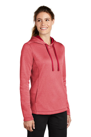 Sport-Tek Ladies PosiCharge Sport-Wick Heather Fleece Hooded Pullover (Deep Red Heather)