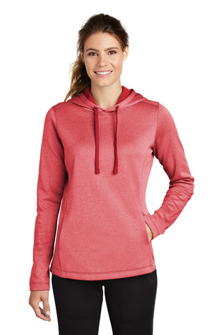 Sport-Tek Ladies PosiCharge Sport-Wick Heather Fleece Hooded Pullover (Deep Red Heather)