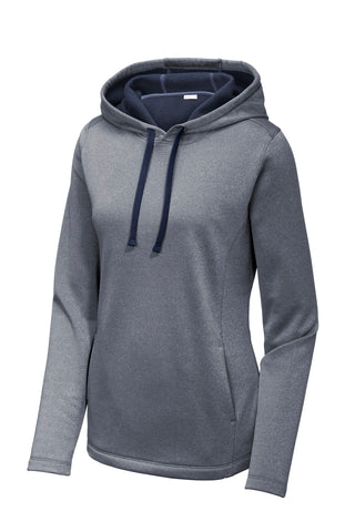 Sport-Tek Ladies PosiCharge Sport-Wick Heather Fleece Hooded Pullover (True Navy Heather)