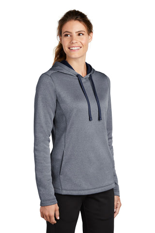 Sport-Tek Ladies PosiCharge Sport-Wick Heather Fleece Hooded Pullover (True Navy Heather)