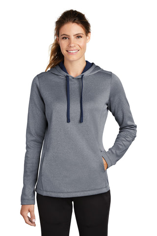 Sport-Tek Ladies PosiCharge Sport-Wick Heather Fleece Hooded Pullover (True Navy Heather)