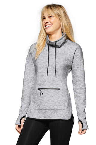 Sport-Tek Ladies Triumph Cowl Neck Pullover (Black Heather)