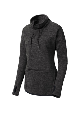 Sport-Tek Ladies Triumph Cowl Neck Pullover (Black Heather)