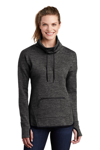 Sport-Tek Ladies Triumph Cowl Neck Pullover (Black Heather)