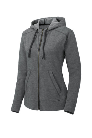 Sport-Tek Ladies PosiCharge Tri-Blend Wicking Fleece Full-Zip Hooded Jacket (Dark Grey Heather)