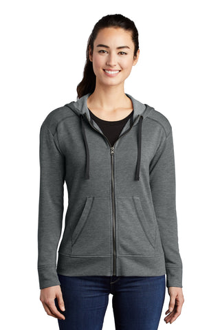 Sport-Tek Ladies PosiCharge Tri-Blend Wicking Fleece Full-Zip Hooded Jacket (Dark Grey Heather)