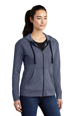 Sport-Tek Ladies PosiCharge Tri-Blend Wicking Fleece Full-Zip Hooded Jacket (True Navy Heather)