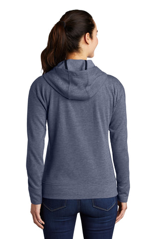 Sport-Tek Ladies PosiCharge Tri-Blend Wicking Fleece Full-Zip Hooded Jacket (True Navy Heather)