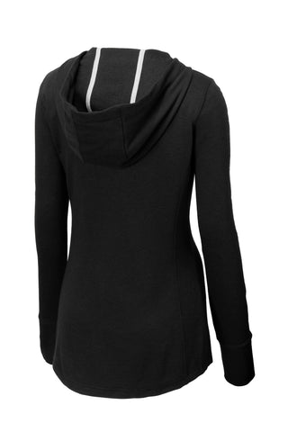 Sport-Tek Ladies PosiCharge Tri-Blend Wicking Fleece Hooded Pullover (Black Triad Solid)