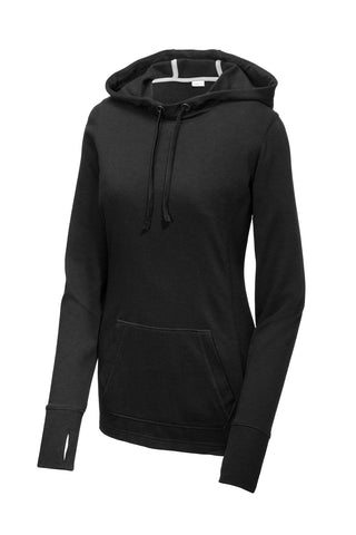 Sport-Tek Ladies PosiCharge Tri-Blend Wicking Fleece Hooded Pullover (Black Triad Solid)