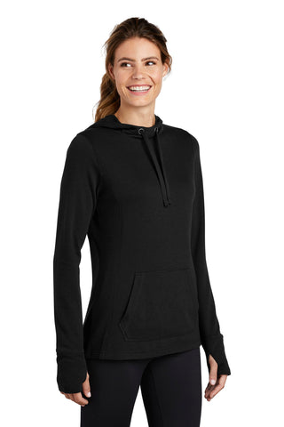 Sport-Tek Ladies PosiCharge Tri-Blend Wicking Fleece Hooded Pullover (Black Triad Solid)