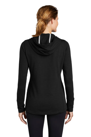 Sport-Tek Ladies PosiCharge Tri-Blend Wicking Fleece Hooded Pullover (Black Triad Solid)