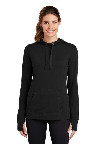 Sport-Tek Ladies PosiCharge Tri-Blend Wicking Fleece Hooded Pullover (Black Triad Solid)