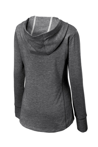 Sport-Tek Ladies PosiCharge Tri-Blend Wicking Fleece Hooded Pullover (Dark Grey Heather)