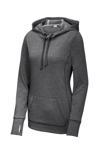 Sport-Tek Ladies PosiCharge Tri-Blend Wicking Fleece Hooded Pullover (Dark Grey Heather)