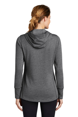 Sport-Tek Ladies PosiCharge Tri-Blend Wicking Fleece Hooded Pullover (Dark Grey Heather)