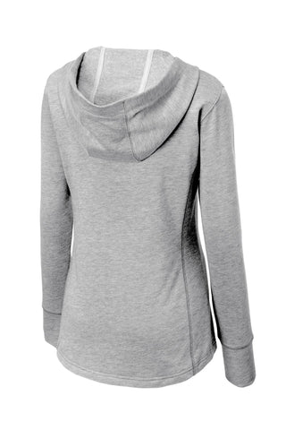 Sport-Tek Ladies PosiCharge Tri-Blend Wicking Fleece Hooded Pullover (Light Grey Heather)