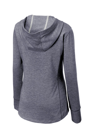 Sport-Tek Ladies PosiCharge Tri-Blend Wicking Fleece Hooded Pullover (True Navy Heather)