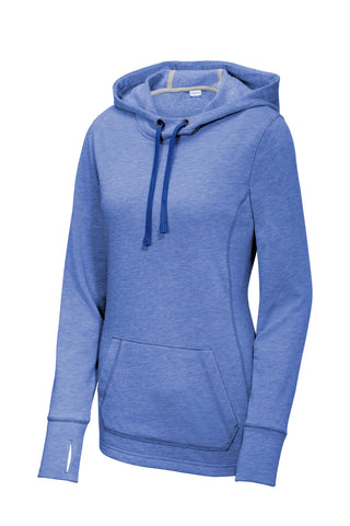 Sport-Tek Ladies PosiCharge Tri-Blend Wicking Fleece Hooded Pullover (True Royal Heather)